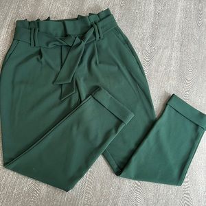 INC International Concepts Green Tapered Leg Paper Bag Waist Pants Size 4